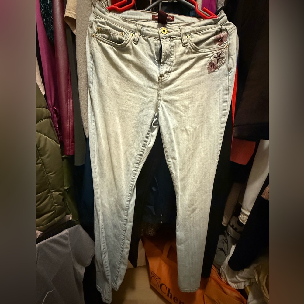 Light Blue Jeans with Floral Embroidery